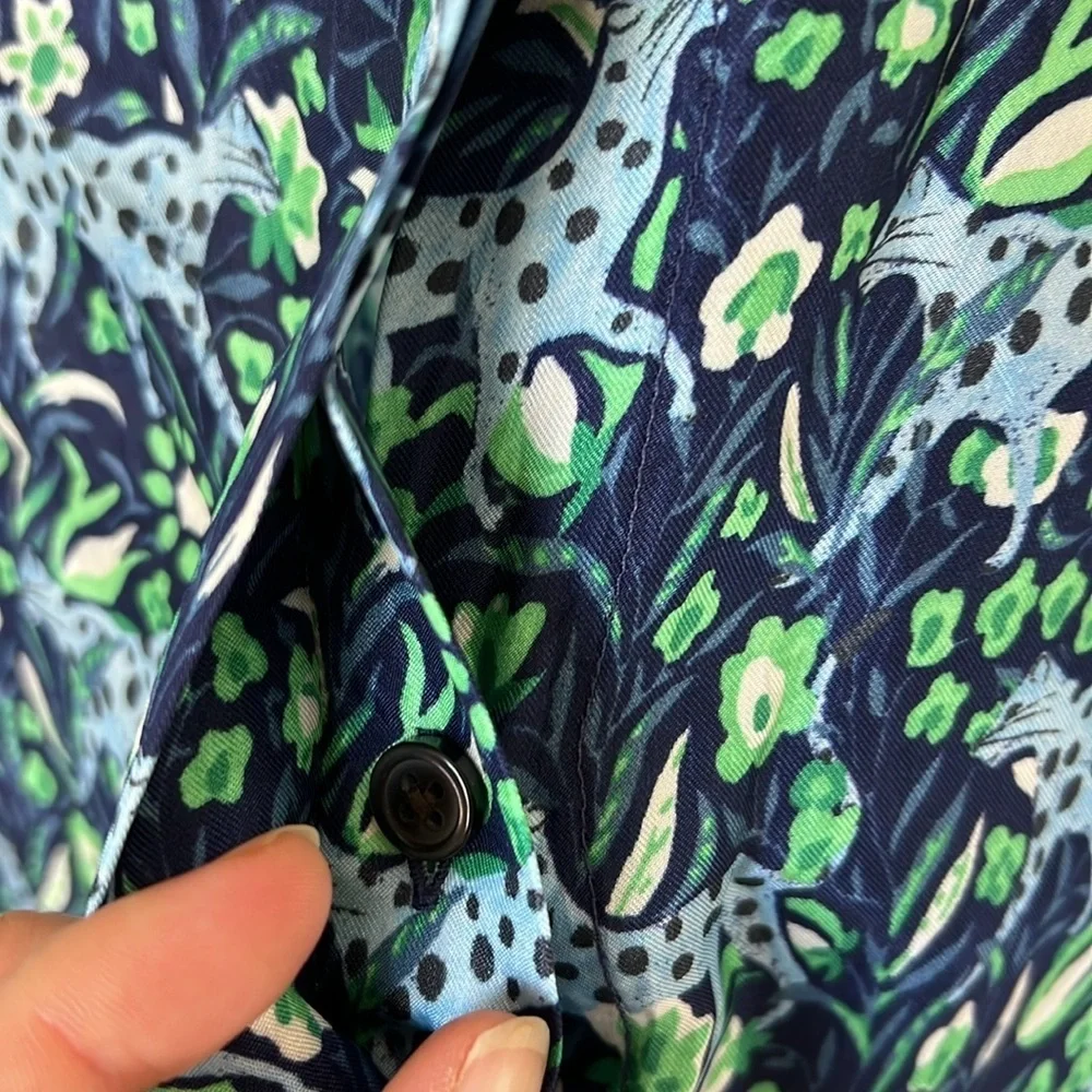 J. Crew blue and green floral leopard button down blouse